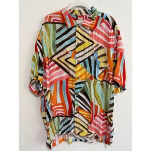 Vintage Jams World Mens Button Up Collared Shirt L Colorful Rayon Hawaiian